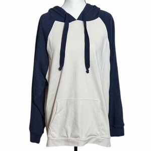 American Eagle Outfitters Navy and Cream Hoodie Sweater XXL